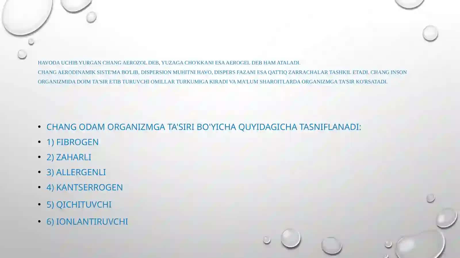 Ishlab chiqarish changlari va zaharli moddalarning inson organizmiga salbiy ta’siri, ularga qarshi chora-tadbirlar 4