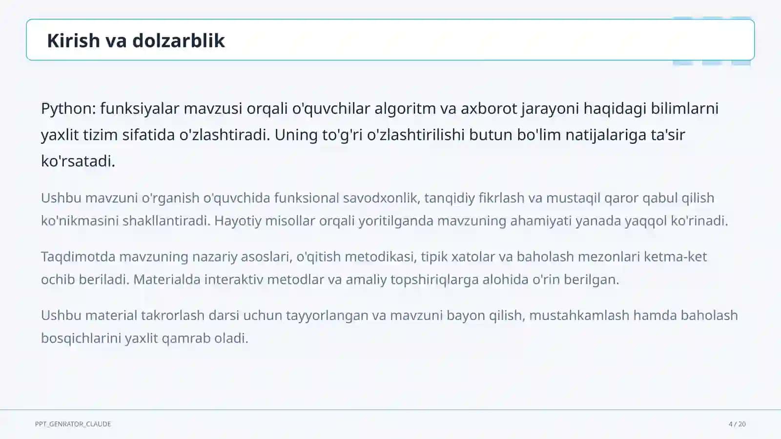 Python: funksiyalar (9-sinf) 4