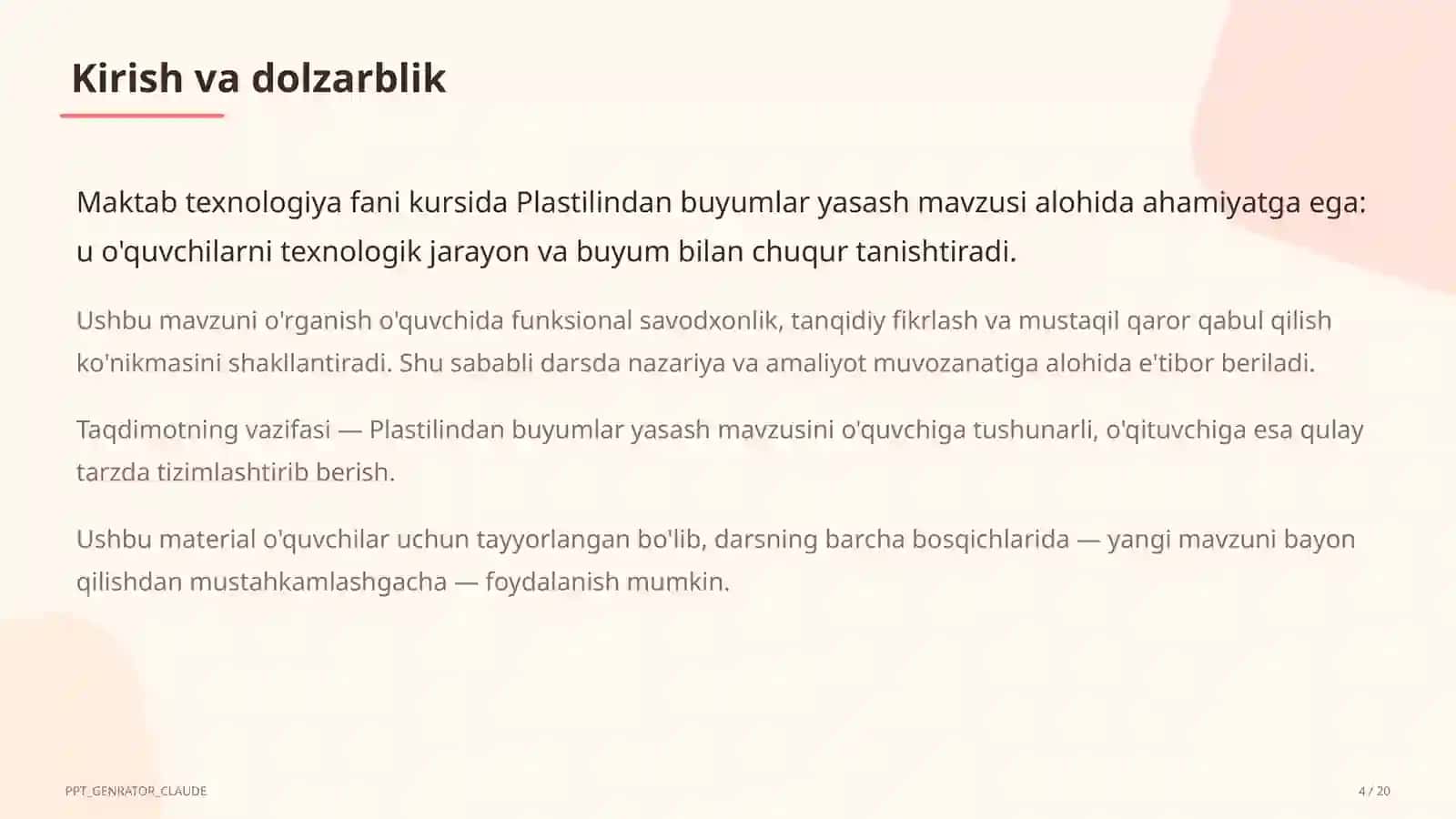 Plastilindan buyumlar yasash (1-sinf) 4