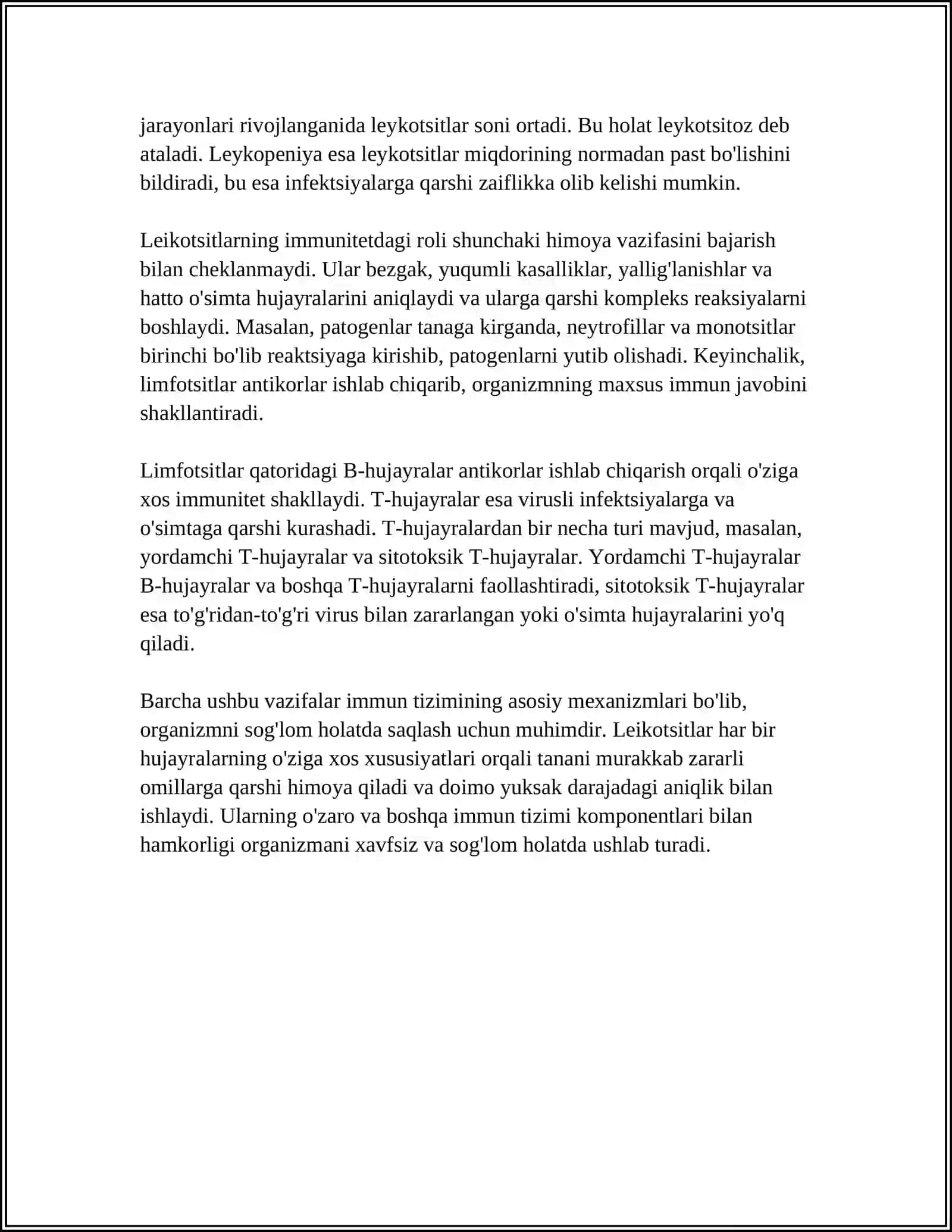 LEKOTSITLAR TIBBIYOTDAGI AHAMIYATI REFERAT 4