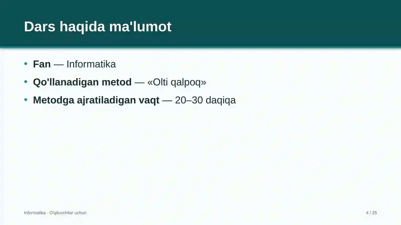 informatika darslarida olti qalpoq metodidan foydalanish 5586 4