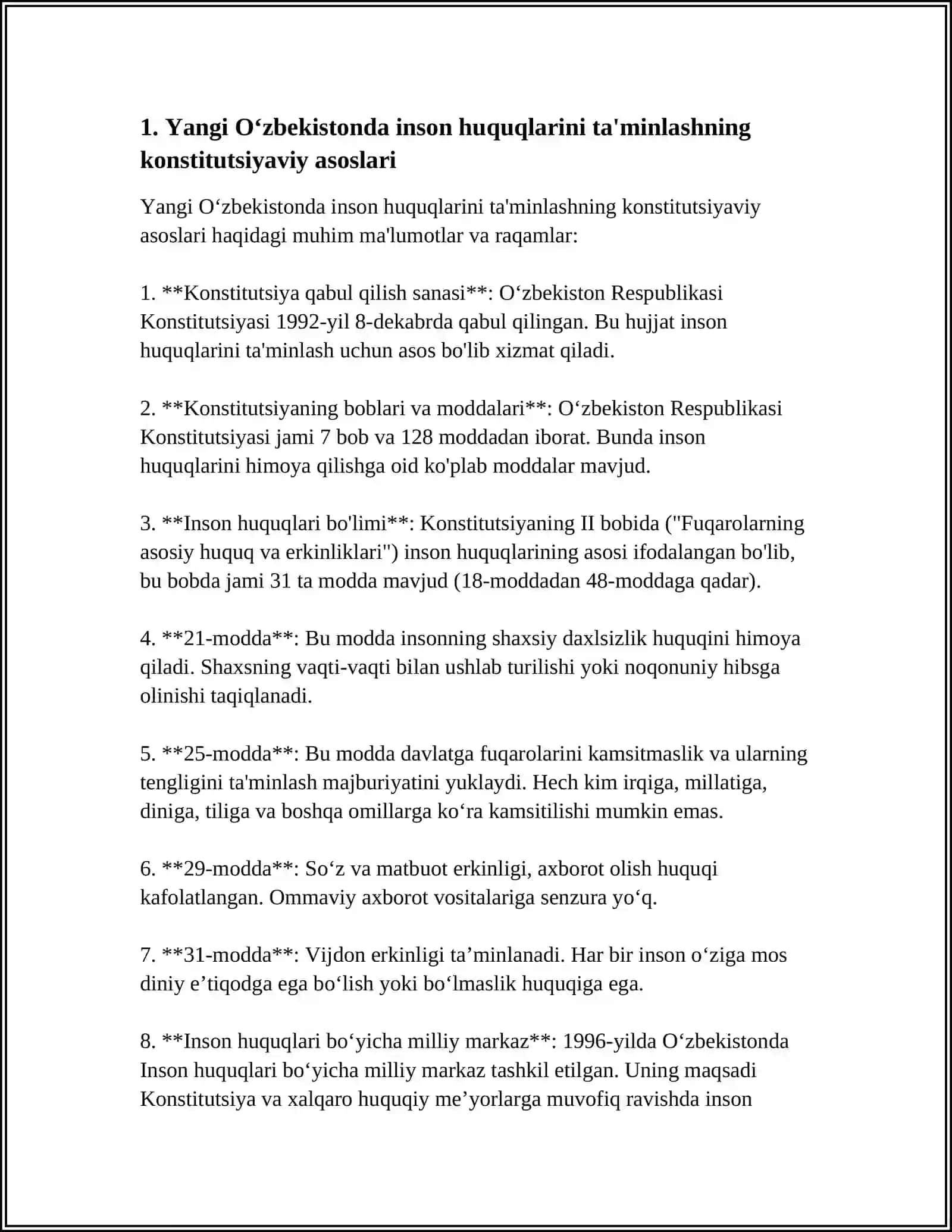 Yangi Oʻzbekistonda inson haq-huquqlari va erkinliklari kafolatinin yaratilishi 4