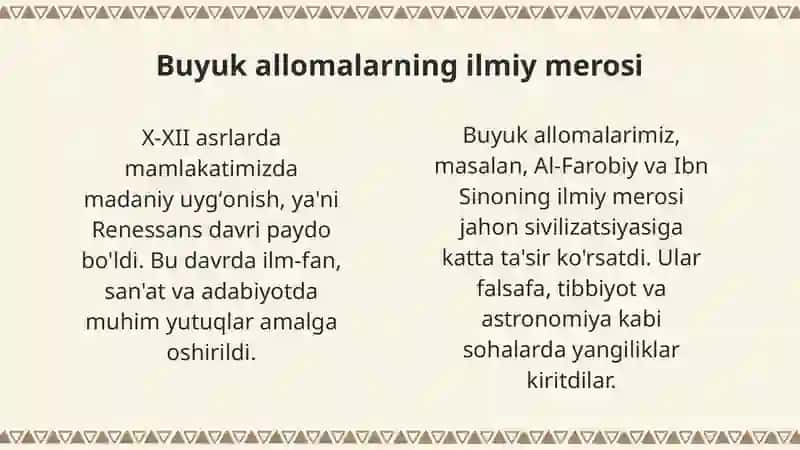 X-XII asrlarda mamlakatimiz hududida roʻy bergan madaniy uygʻonish ( Renessans ) 4