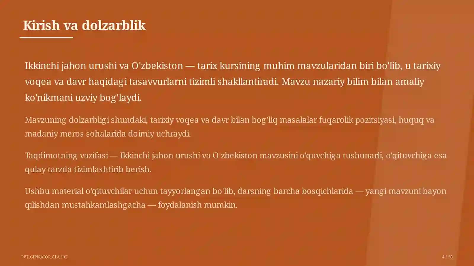 Ikkinchi jahon urushi va O'zbekiston (10-sinf) 4