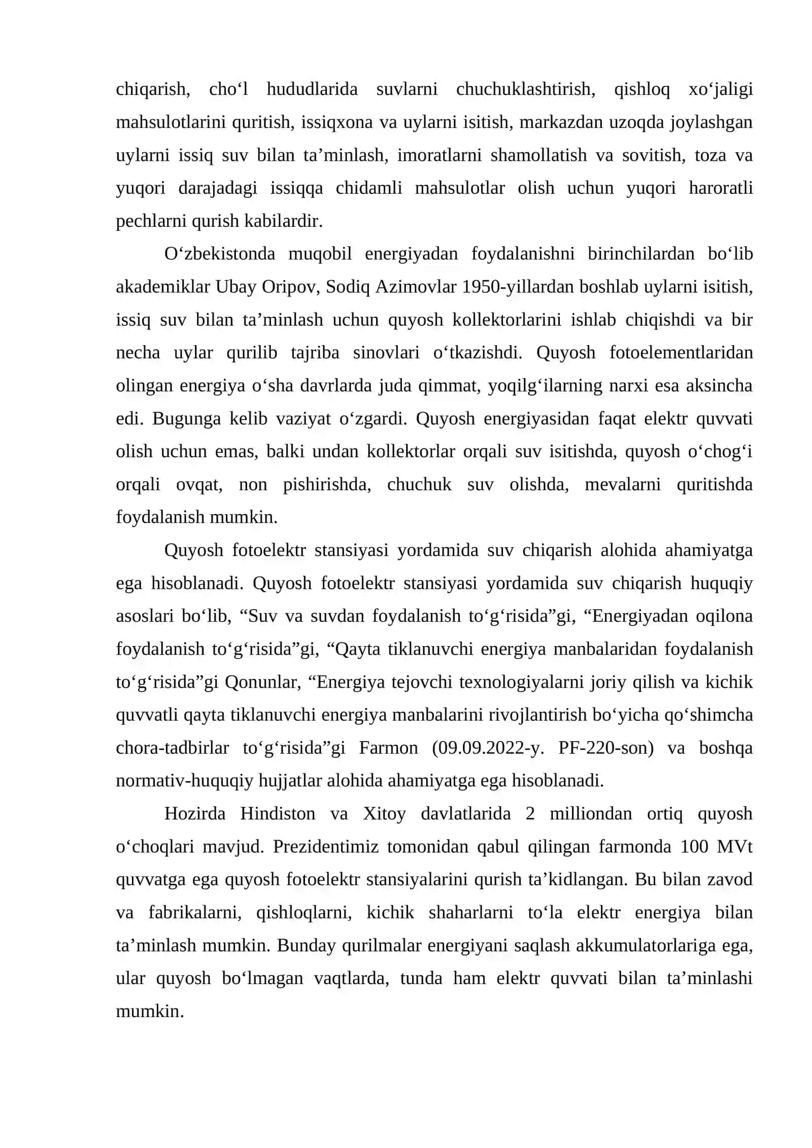 Qayta tiklanuvchi energetika texnologiyalarini O‘zbekiston sharoitida qo‘llash 4