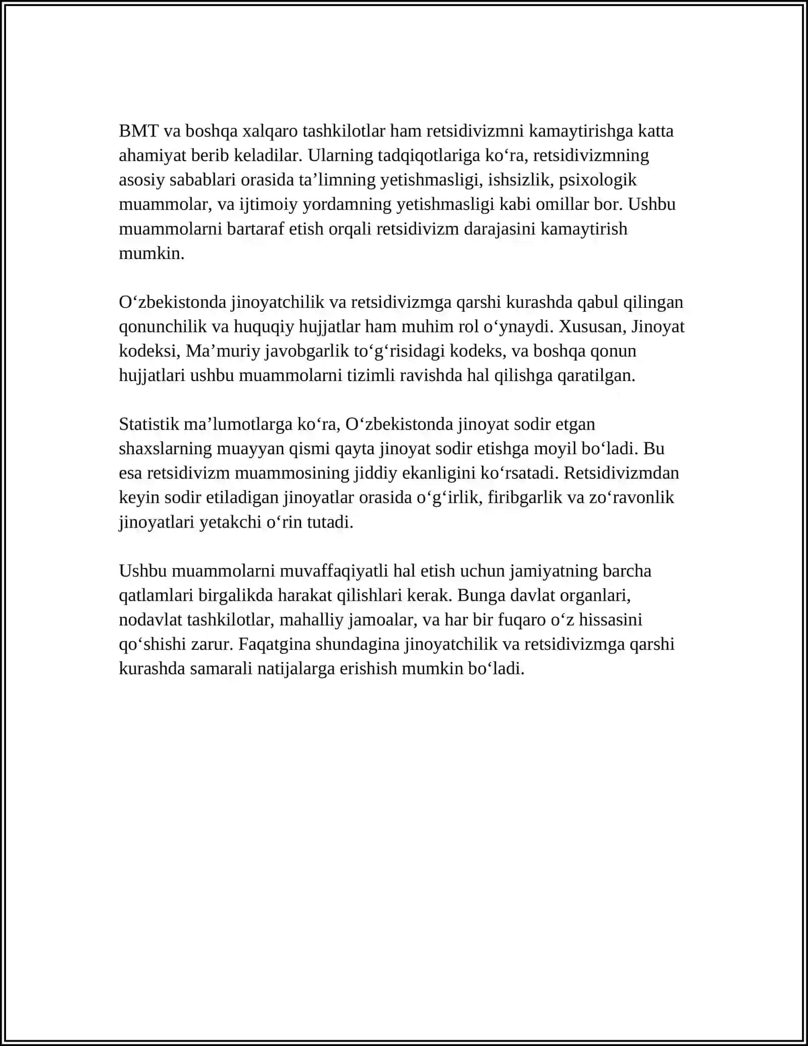 RETSIDIV JINOYATLAR VA OʻTA XAVFLI RETSIDIVIST 4