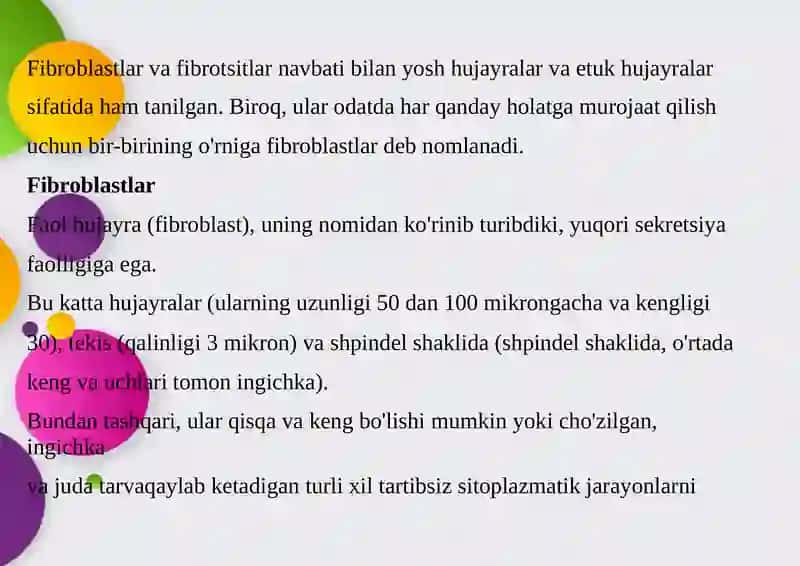Fibroblastlarning jarohatning bitishi va chandiq xosil bo'lishidagi roli 4