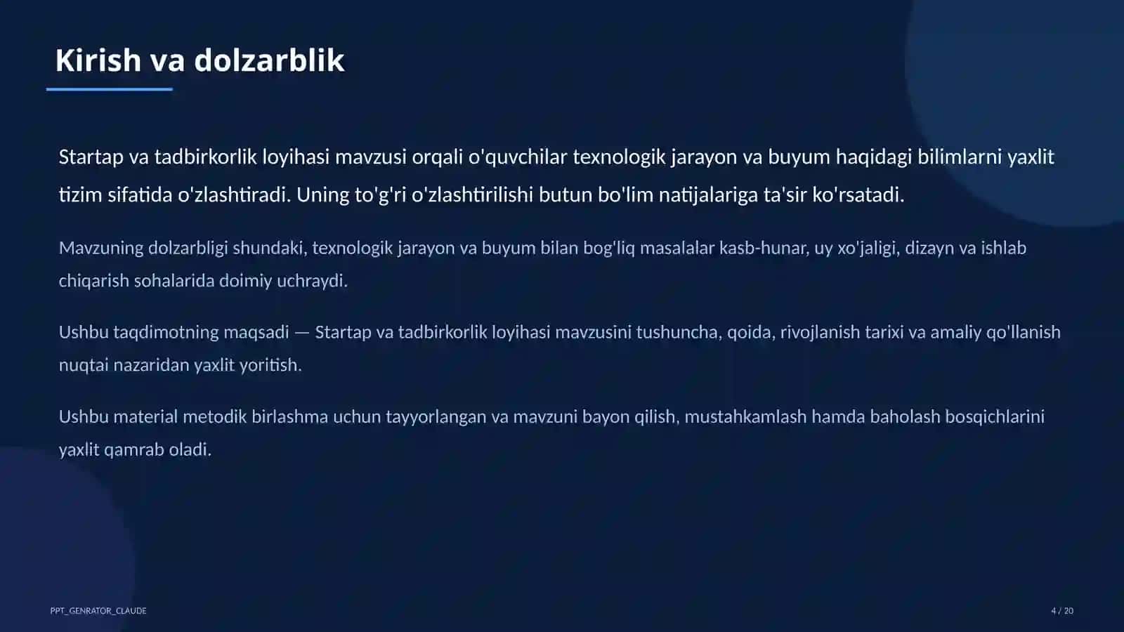 Startap va tadbirkorlik loyihasi (11-sinf) 4
