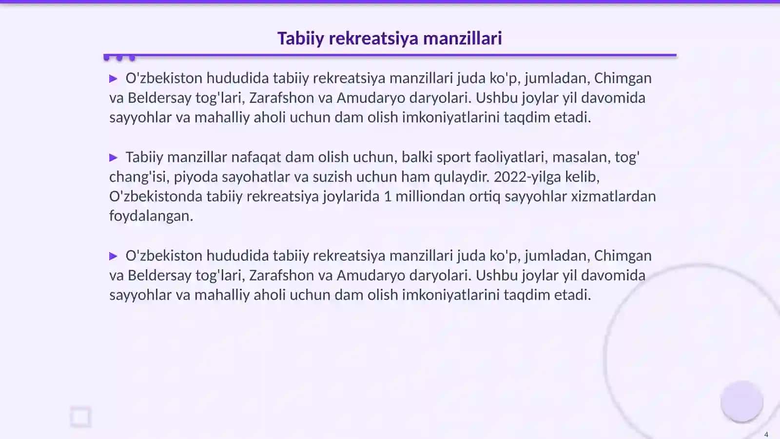 O'zbekistonda rekreatsiya resurslarining rivojlanishi 4