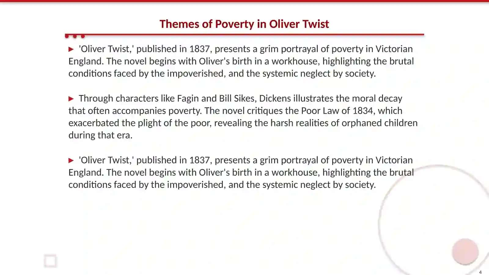 Oliver Twist,Great expectations, David Copperfield 4