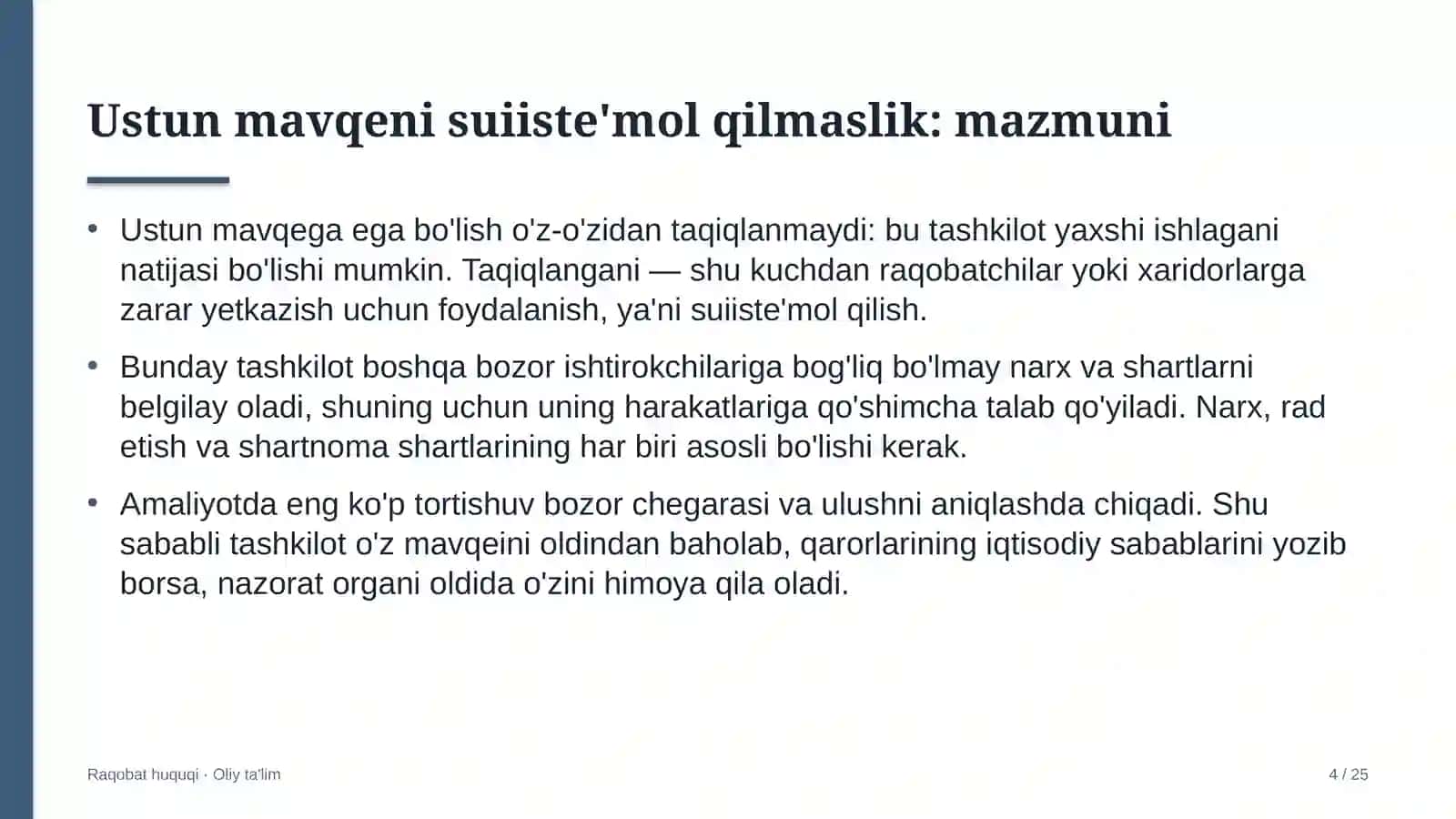 qo'riqlash xizmatlarida bozordagi ustun mavqeni suiiste'mol qilmaslik 4039 4