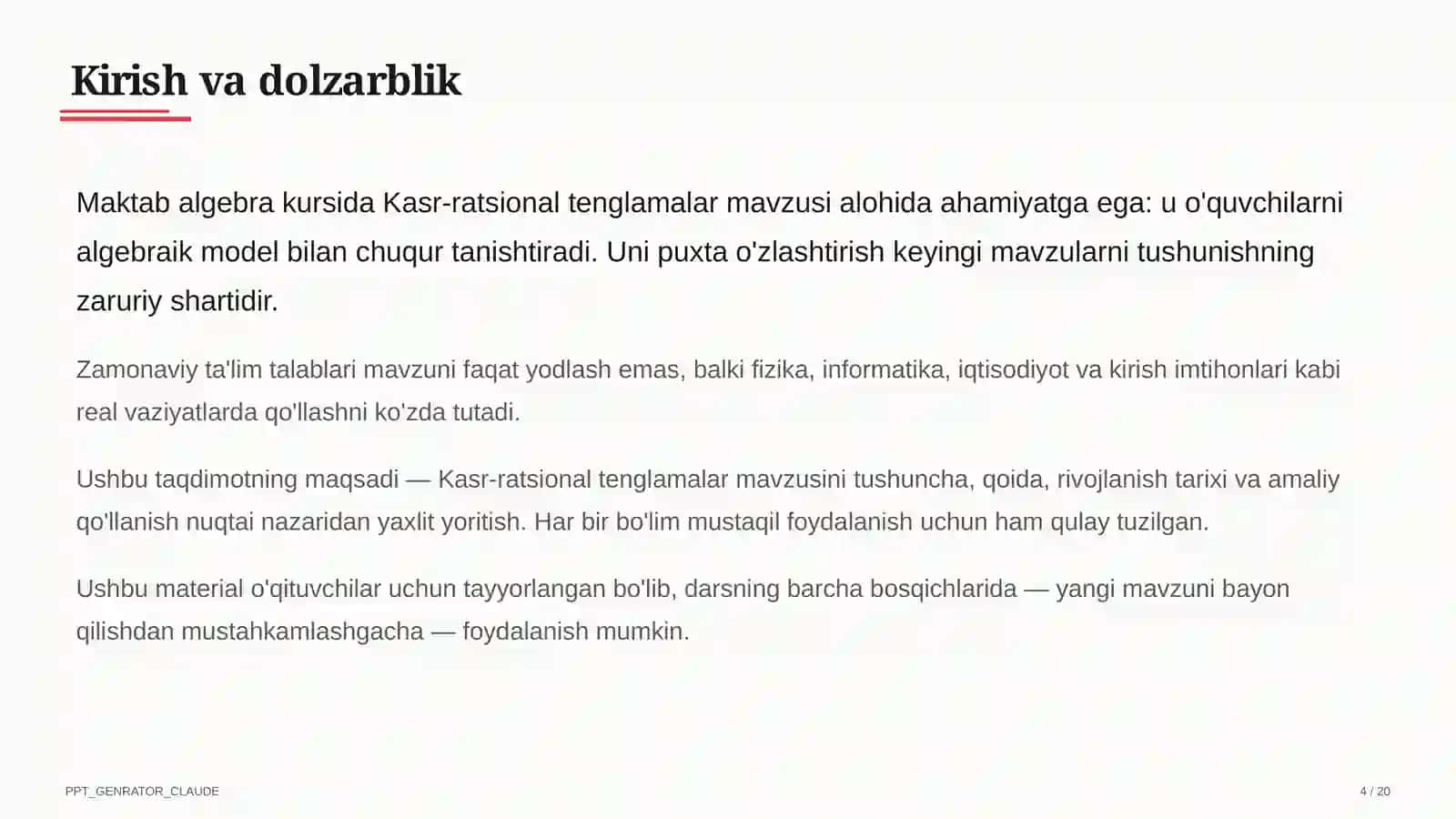 Kasr-ratsional tenglamalar (8-sinf) 4
