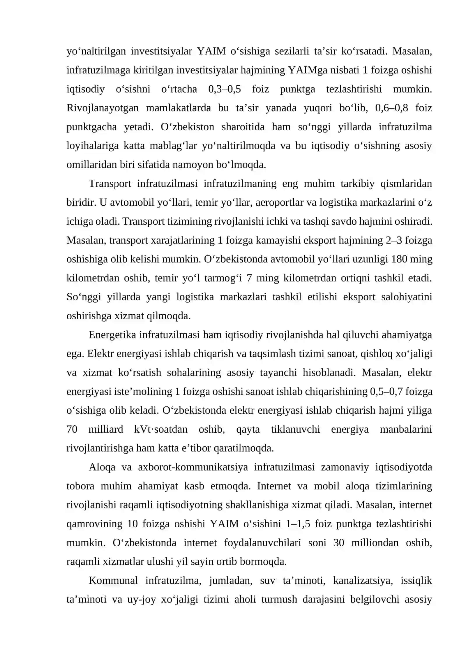 Infratuzilma  sohasida  faoliyat  yuritayotgan  aholi  va  tadbirkorlik sub’ektlarini davlat tomonidan qo‘llab-quvvatlash 4
