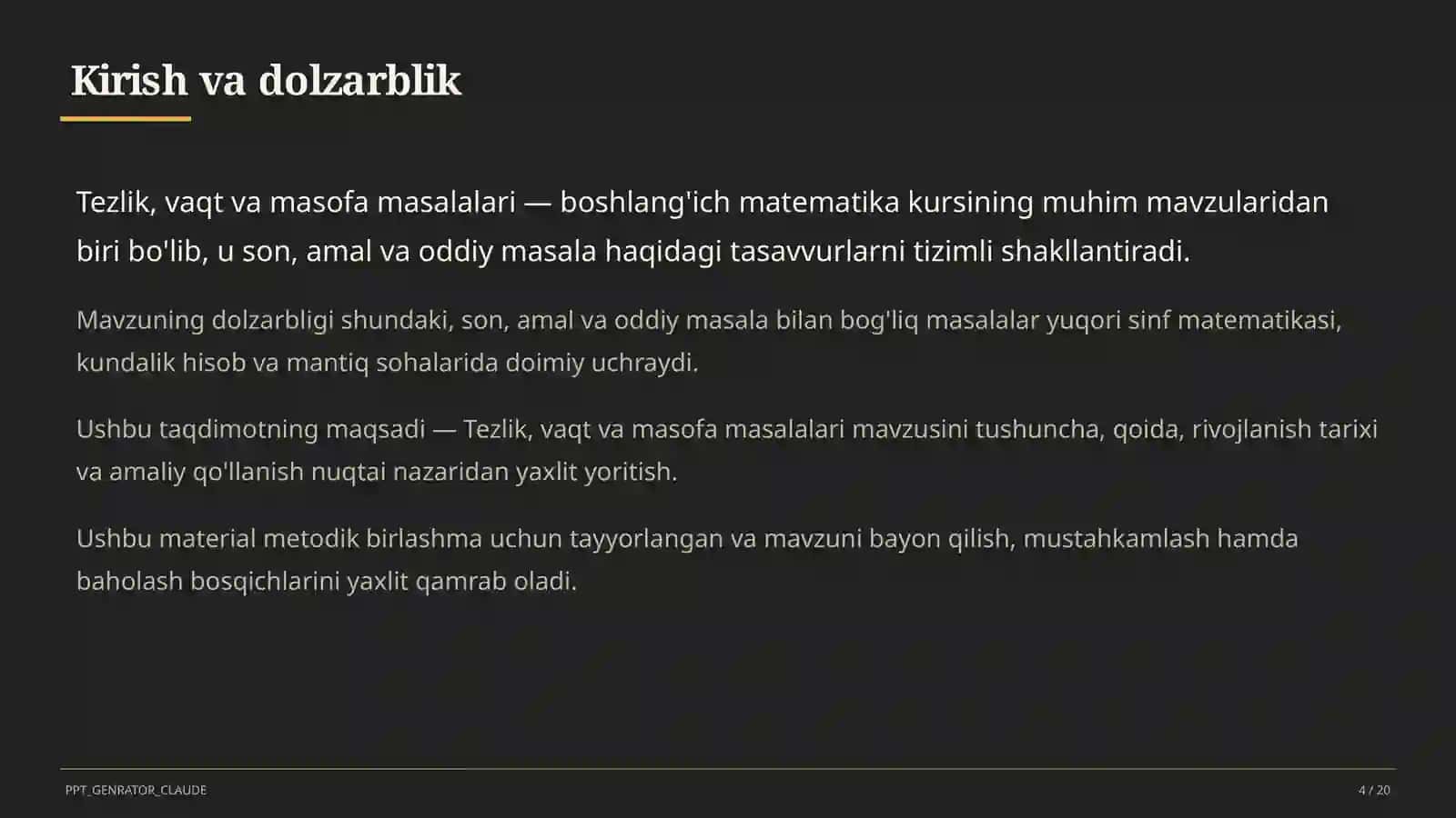 Tezlik, vaqt va masofa masalalari (4-sinf) 4