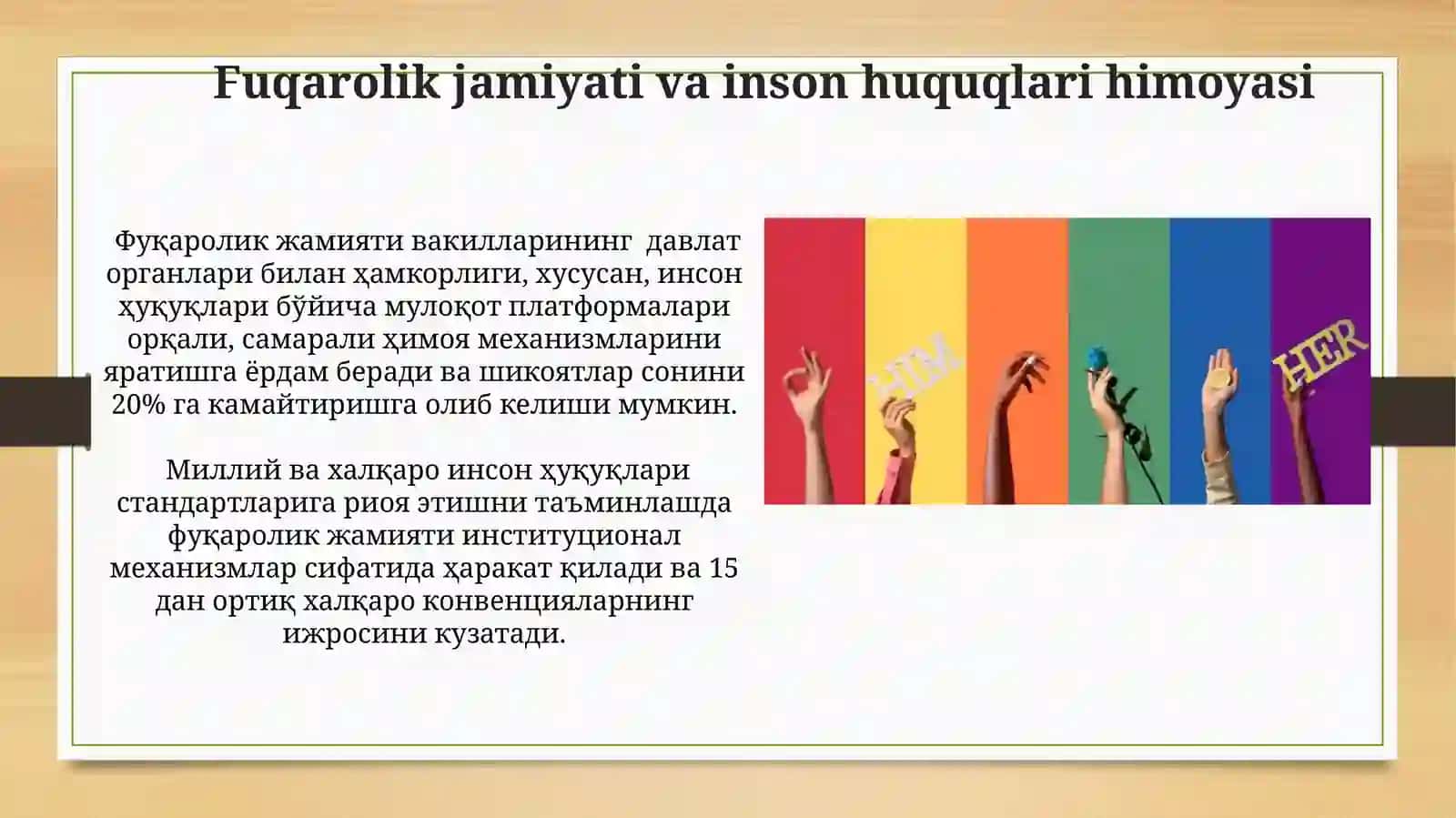Inson huquq va erkinliklari taʼminlanishi inson huquqlari haqida xalqaro qarashlar 4