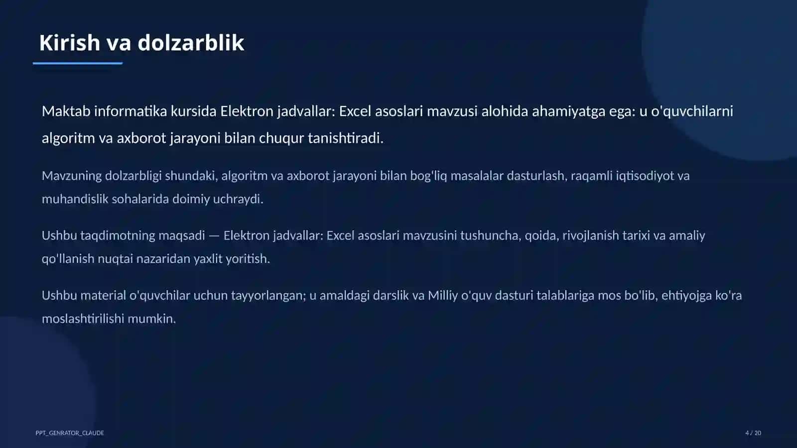 Elektron jadvallar: Excel asoslari (7-sinf) 4