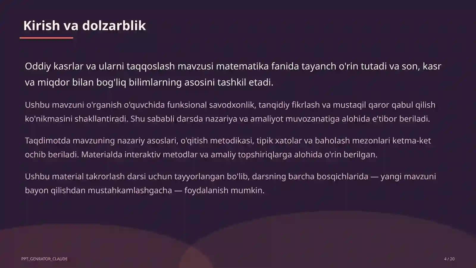 Oddiy kasrlar va ularni taqqoslash (5-sinf) 4