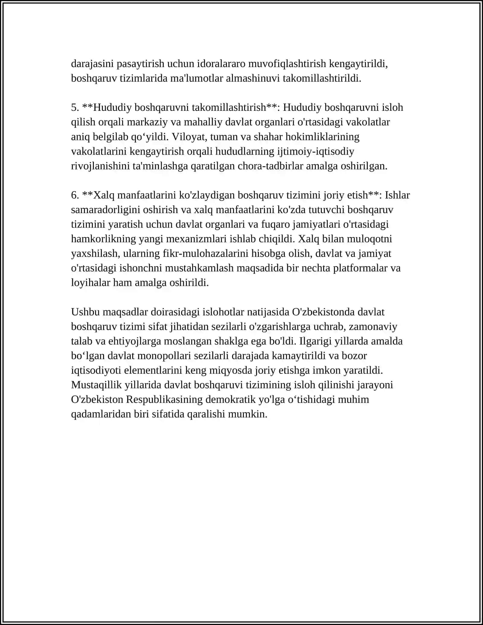 MUSTAQILLIK YILLARIDA DAVLAT BOSHQARUVI TIZIMIDA AMALGA OSHIRILGAN ISLOHOTLAR 4