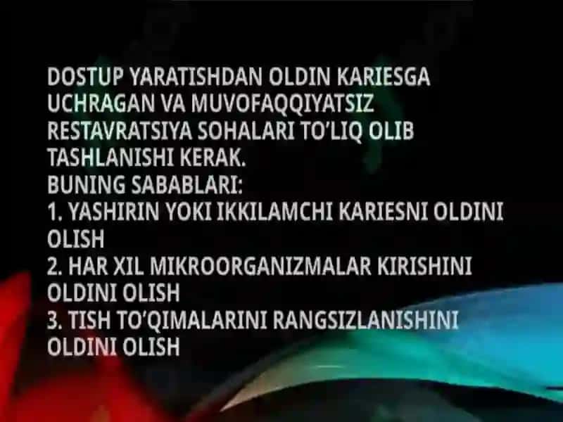 Endokirish. Tish bo’shlig’ini ochish texnikasi 4
