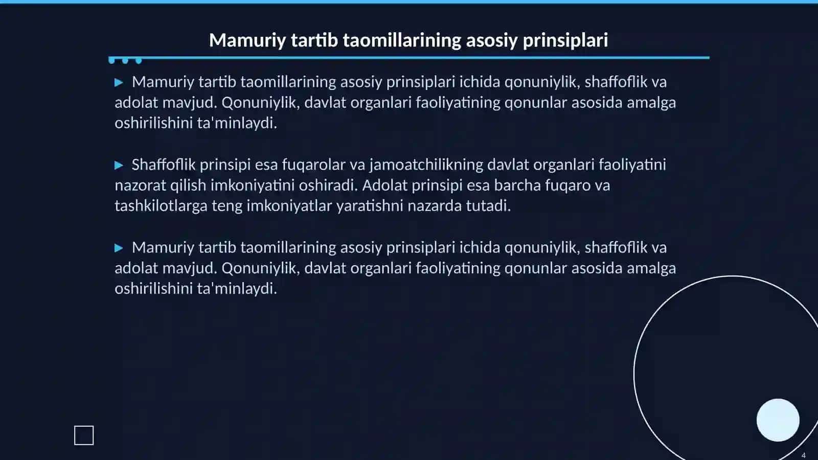 Özbekiston qonunchiligida Mamuriy tartib taomillar va uning prinsplari 4