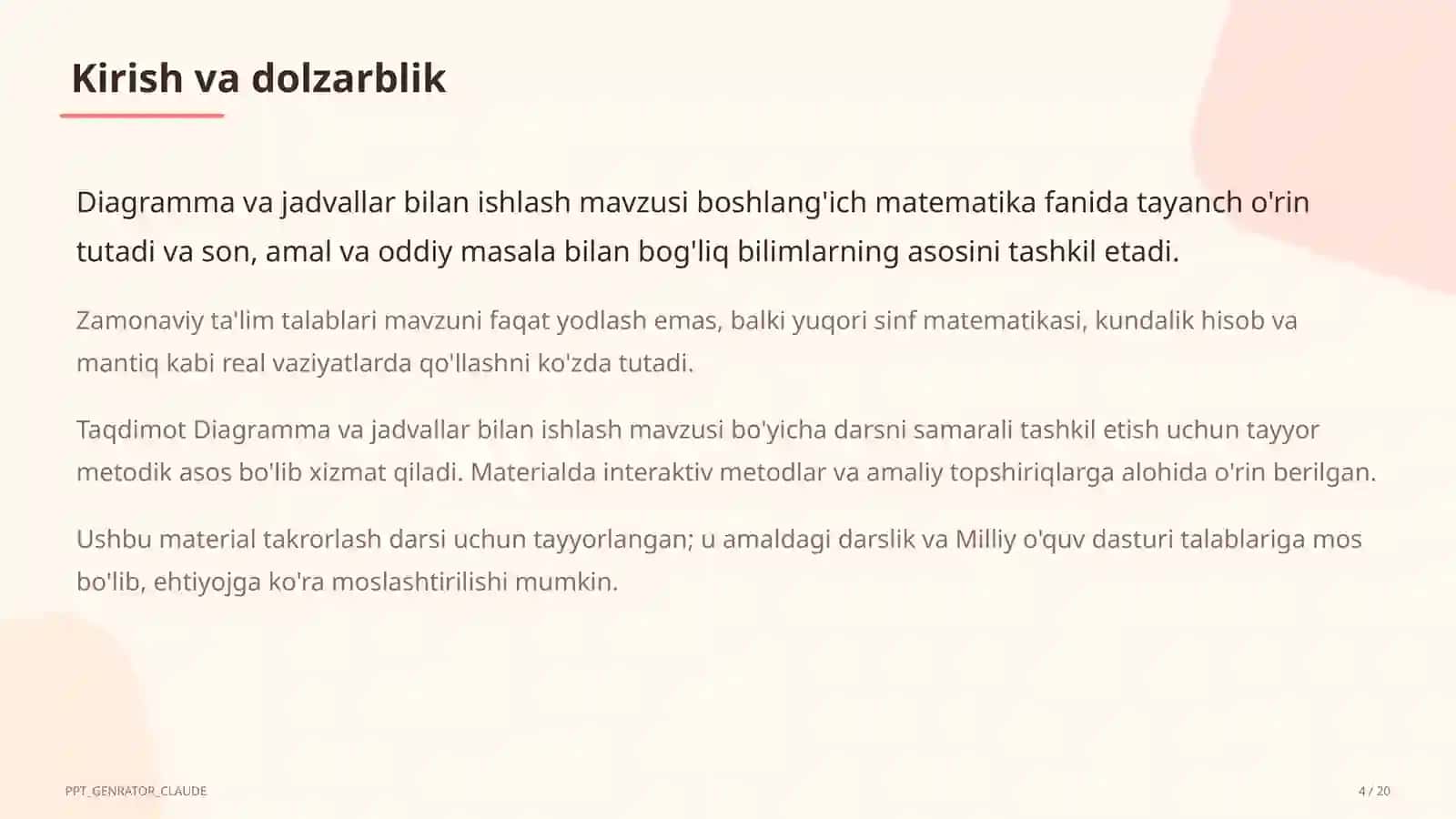 Diagramma va jadvallar bilan ishlash (4-sinf) 4
