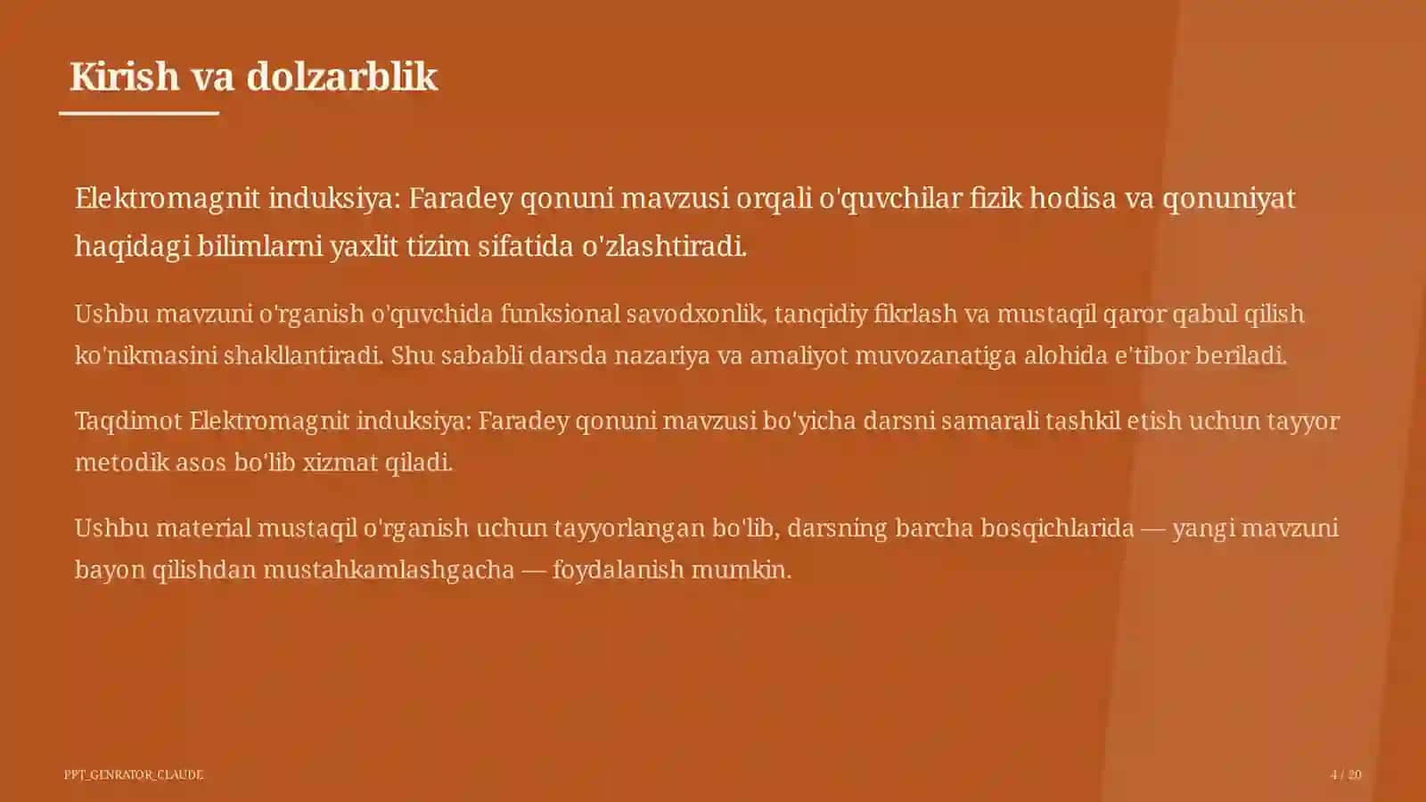 Elektromagnit induksiya: Faradey qonuni (11-sinf) 4
