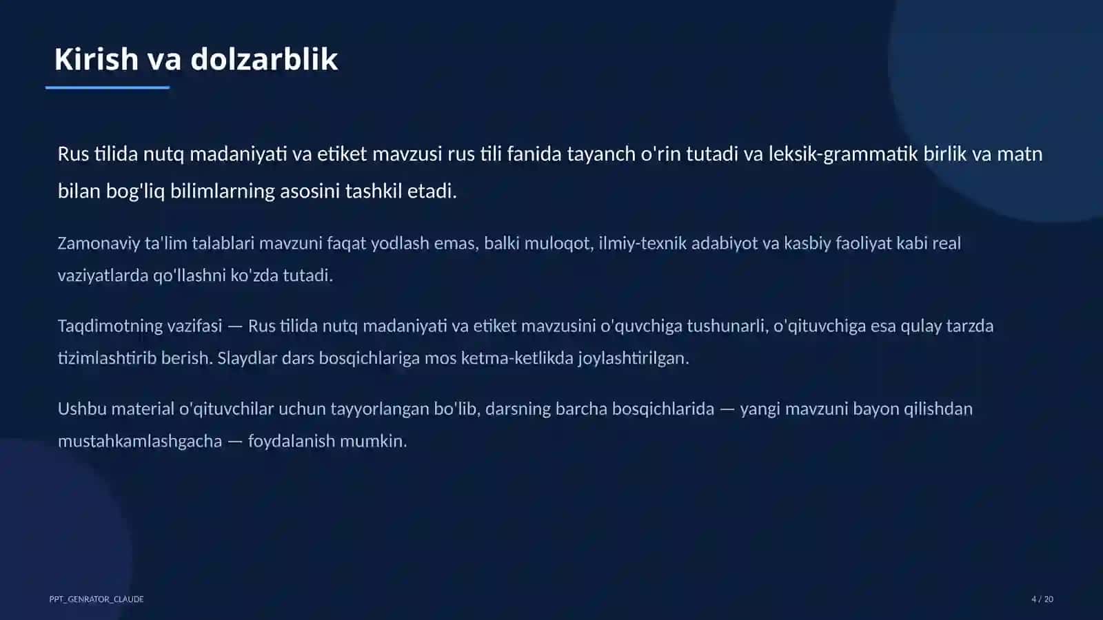 Rus tilida nutq madaniyati va etiket (11-sinf) 4