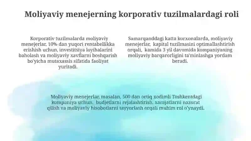 Moliyaviy menejerning roli korporativ tuzilmalarda 4