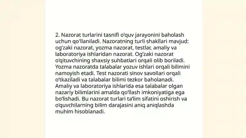 Tanlangan mavzu bo’yicha nazorat turlari va tabaqalashtirilgan topshiriqlarni loyihalashtirish 4