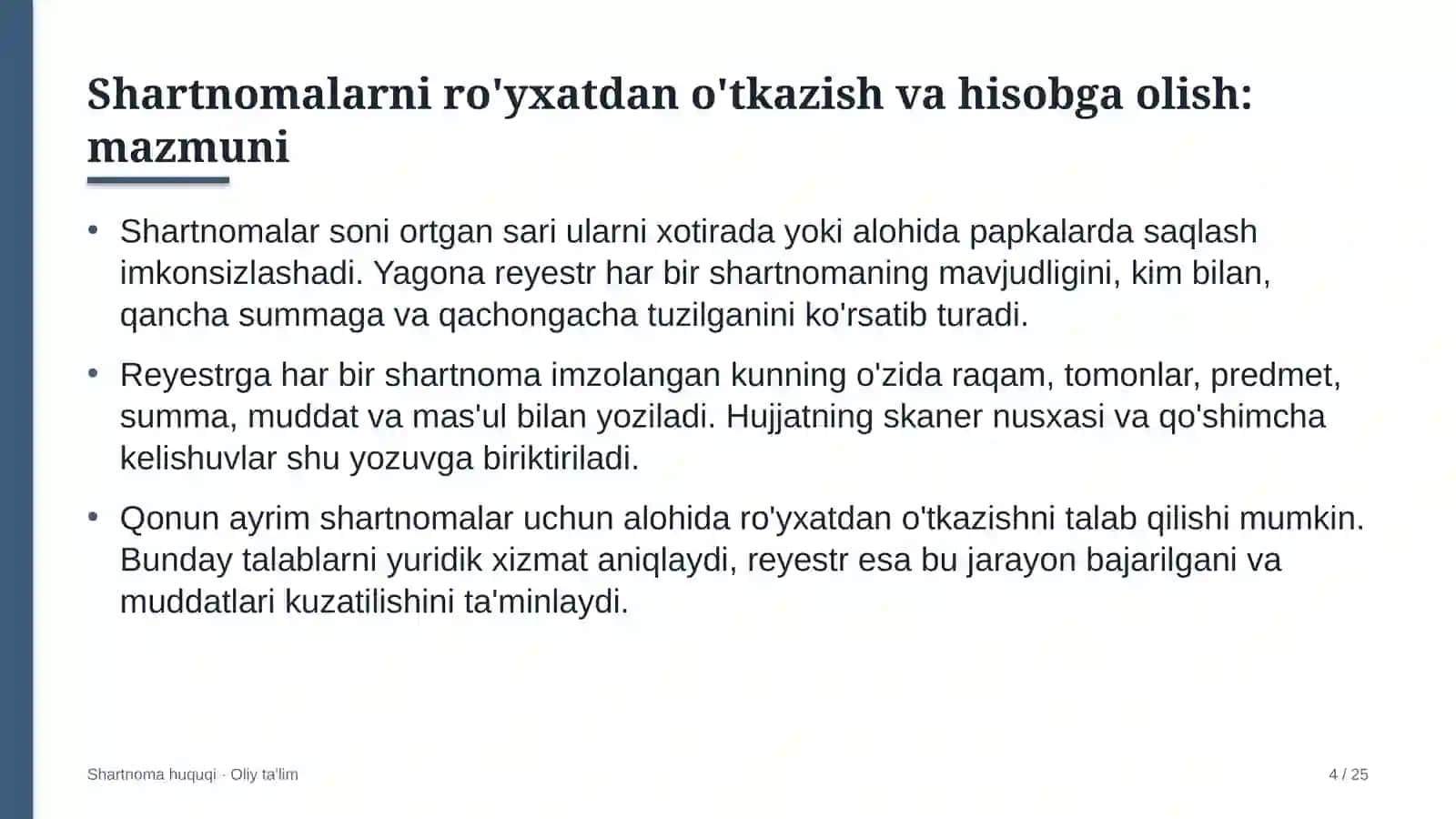 Konserva zavodlarida shartnomalarni ro'yxatdan o'tkazish va hisobga olish 4