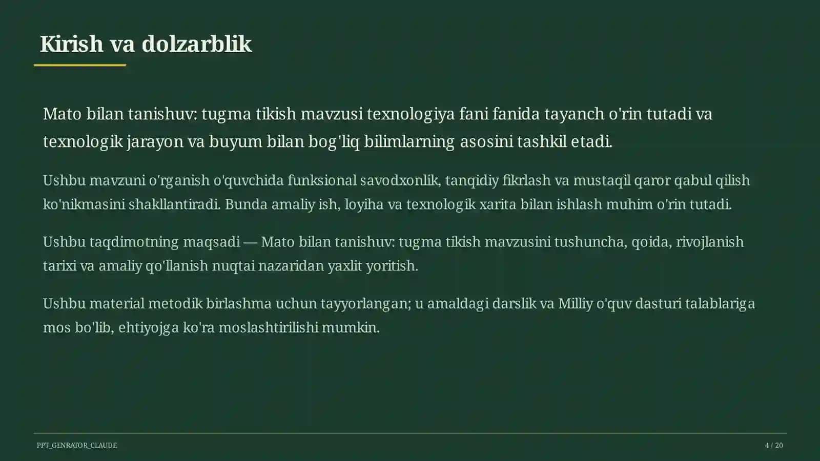 Mato bilan tanishuv: tugma tikish (2-sinf) 4