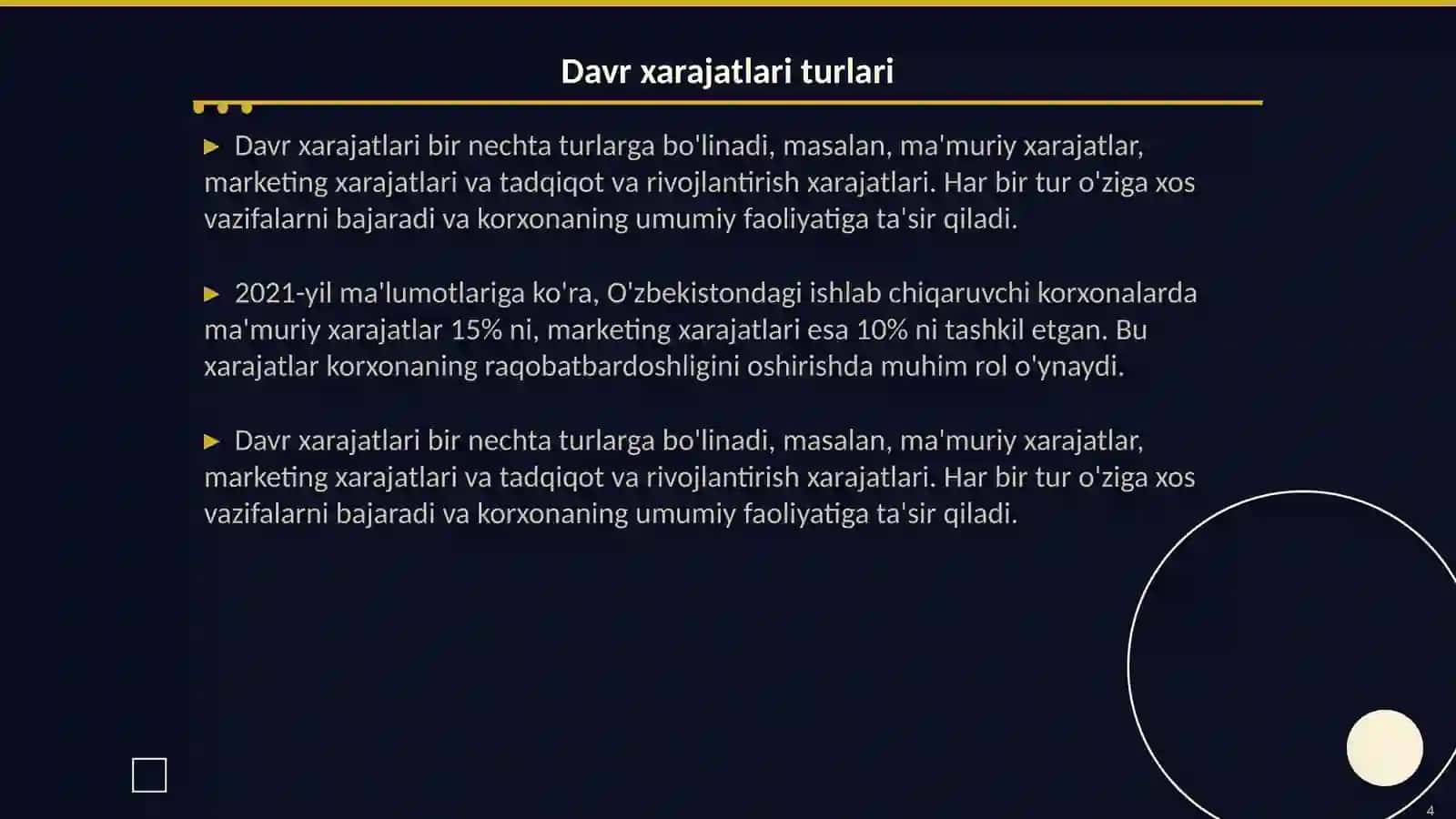 Davr xarajatlari va ularning omilli tahlili 4