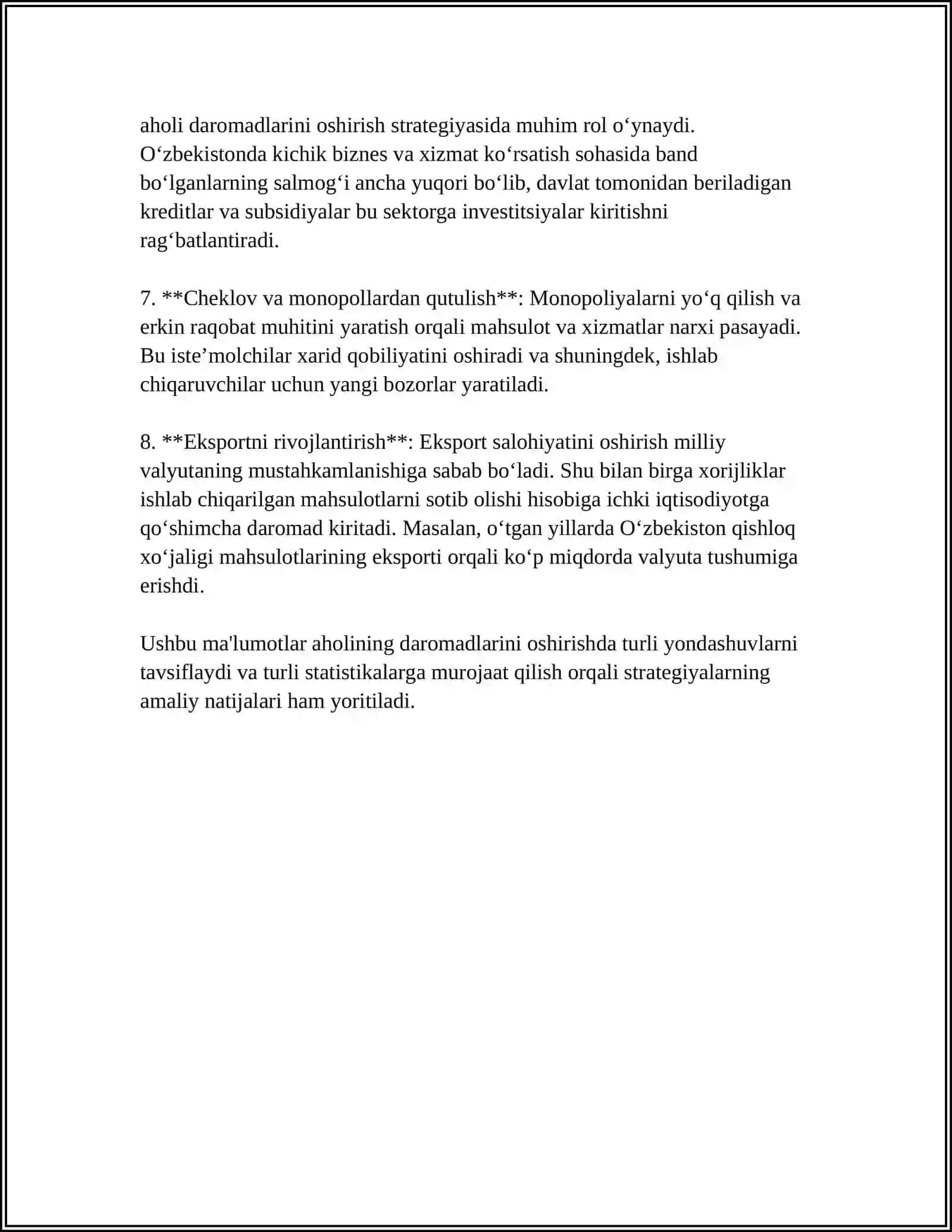 AHOLI DAROMADLARI VA TURMUSH TARZINI YAXSHILASHNING USTUVOR YO'NALISHLARI 4