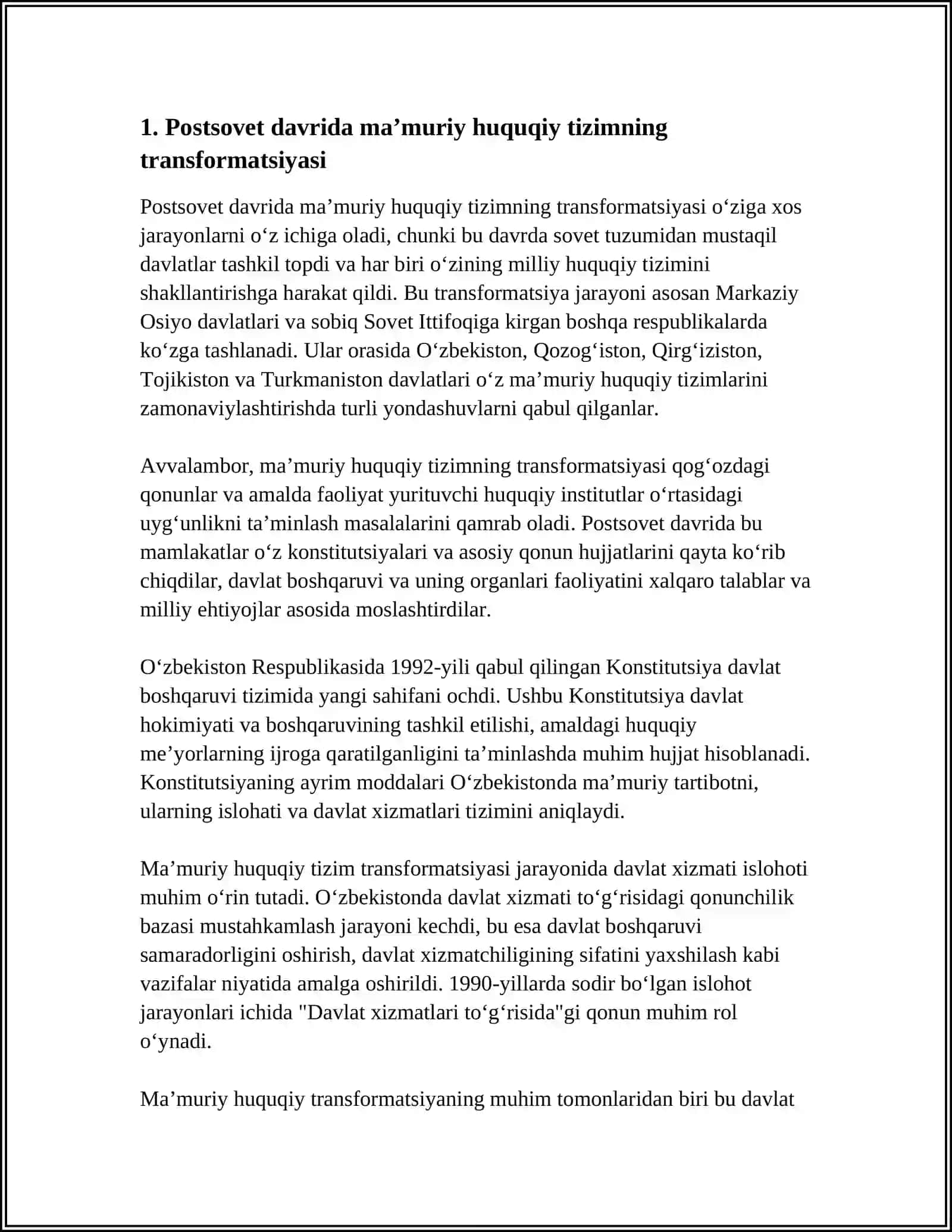 MA’MURIY HUQUQ ISLOHOTINING MA’NOSI: POSTSOVET MA’MURIY HUQUQIDAN HOZIRGI ZAMON MA’MURIY HUQUQIGACHA 4