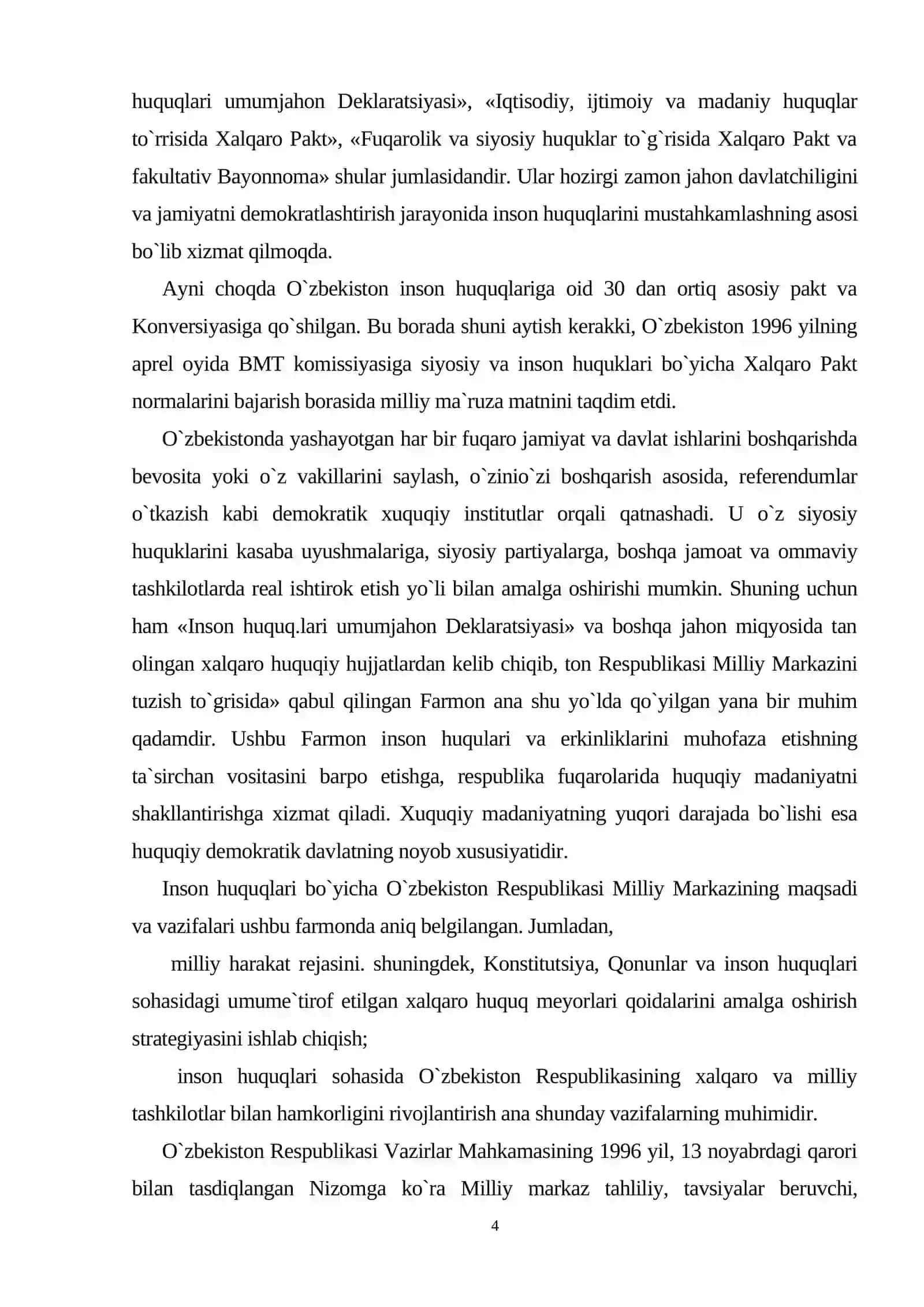 O`zbekistonda inson huquqlari va erkinliklari kafolatining yaratilishi 4