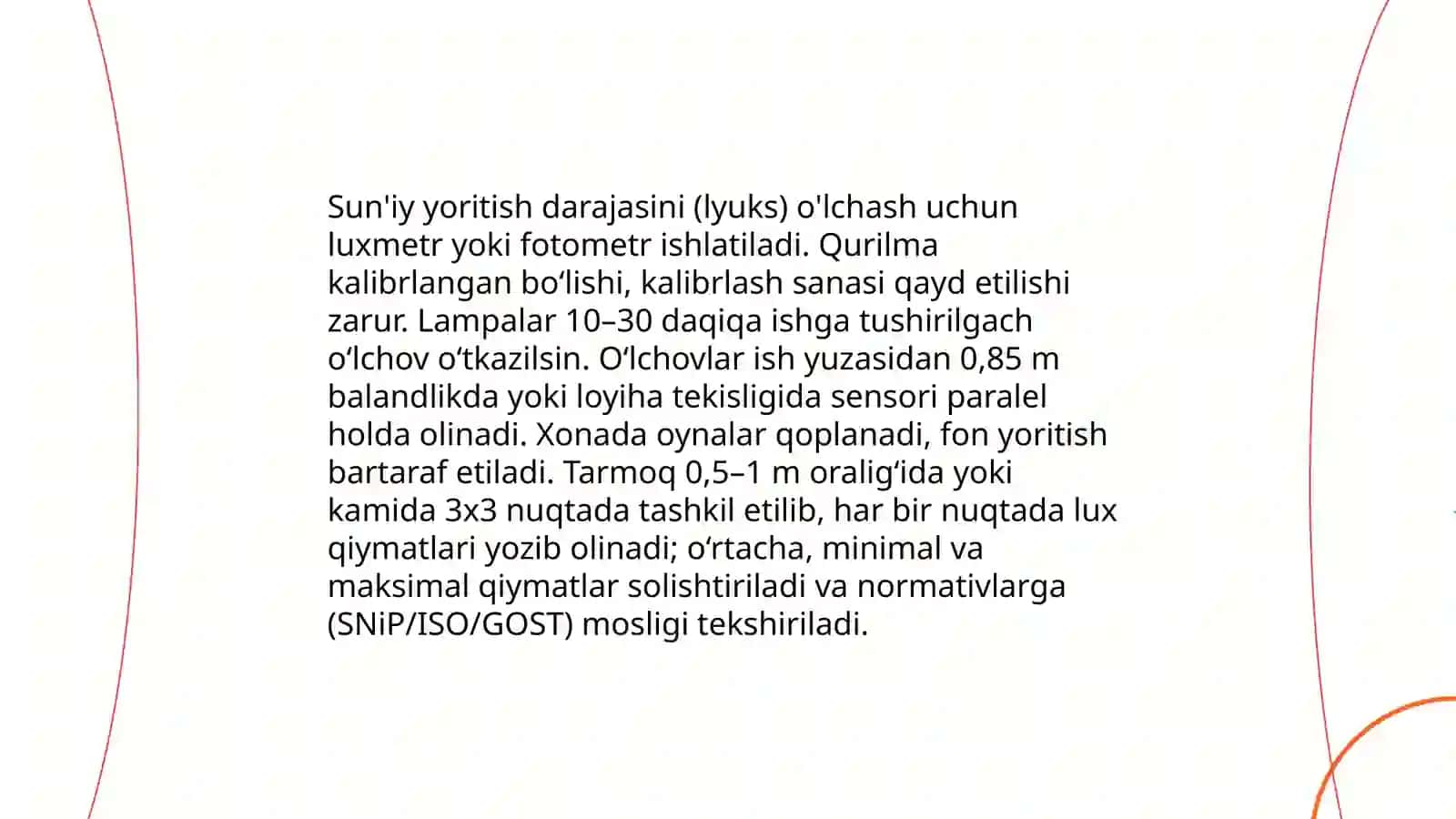 Xonalarning tabiiy va sun'iy yoritilganlik korsatkichlarini tekshirish va baholash 4
