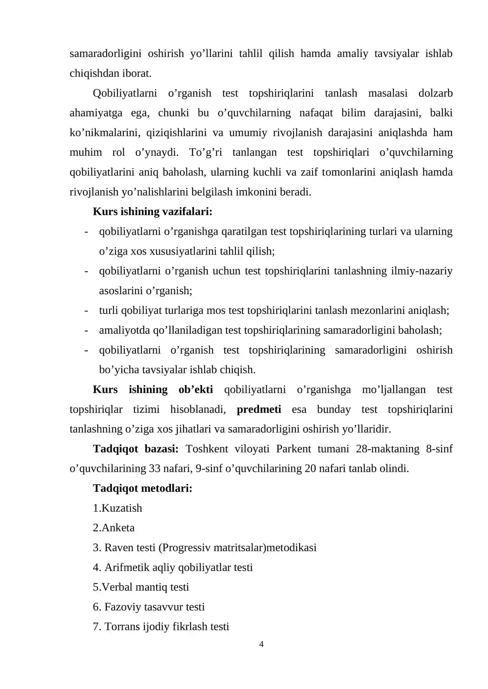 QОBILIYАTNI ÓRGАNISH TEST TОРSHIRIQLАRINI TАNLАSHNING ÓZIGА XОS JIHАTLАRI 4