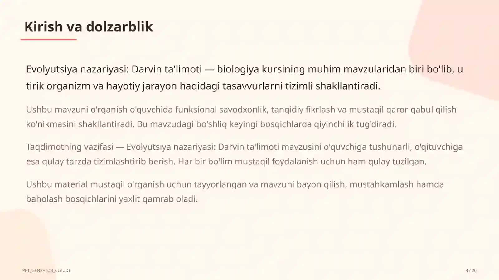 Evolyutsiya nazariyasi: Darvin ta'limoti (10-sinf) 4