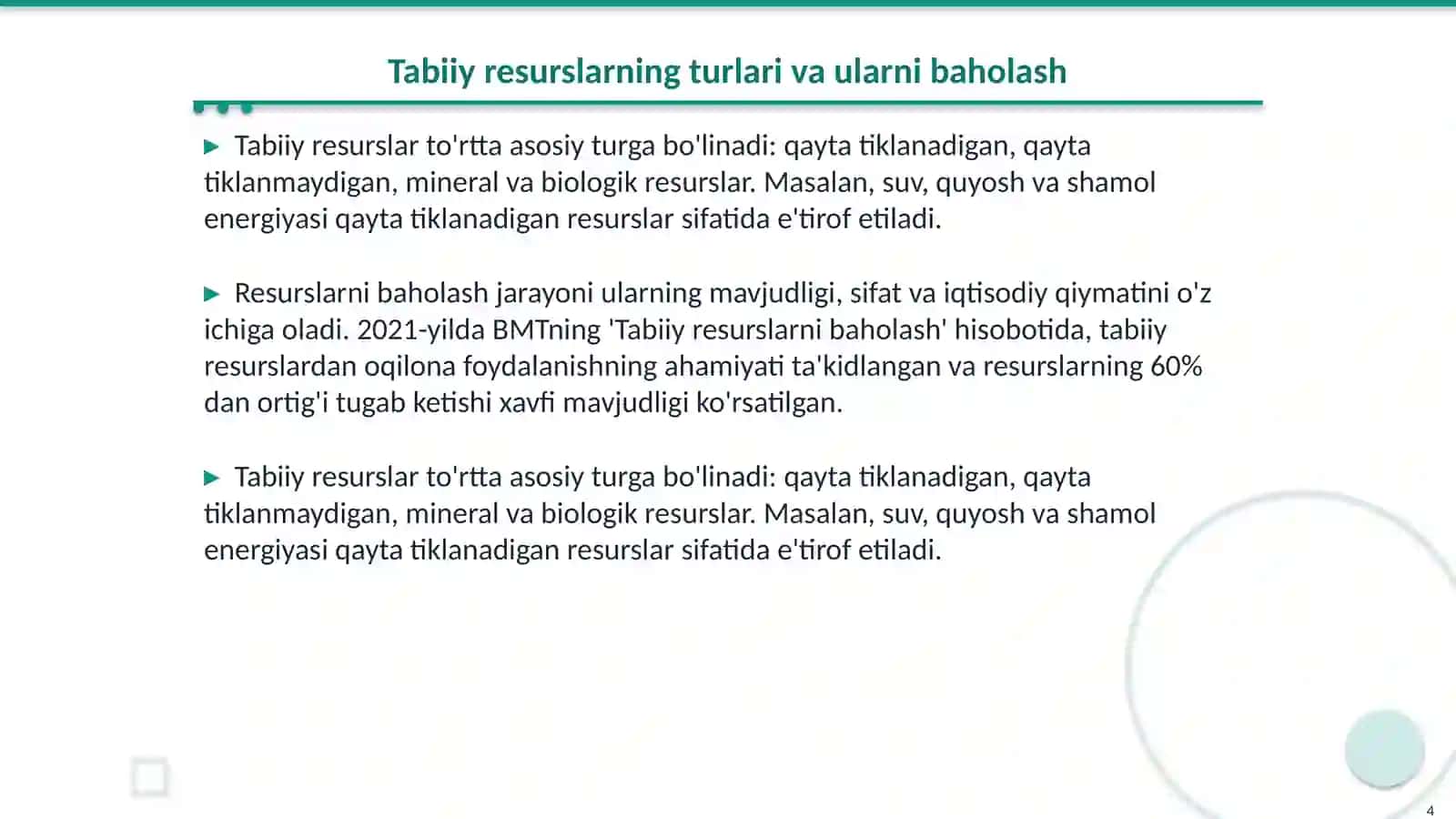 Barqaror taraqqiyot va tabiiy resurslardan oqilona foydalanish glabal muommolar yichimi 4