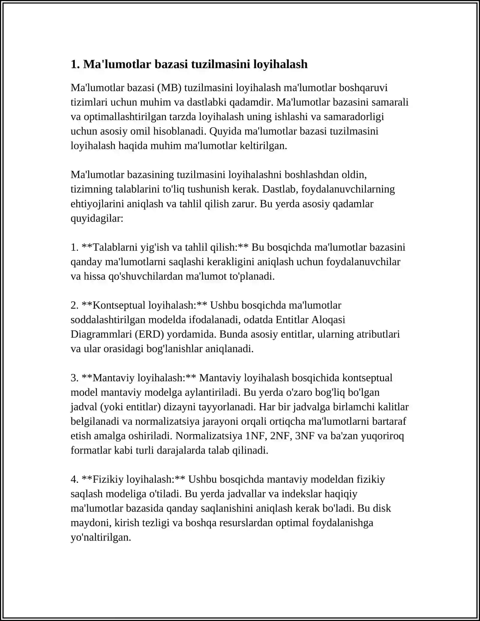 MA’LUMOTLAR BAZASINI BOSHQARISH TIZIMLARIDA “BO‘RDOQICHILIK FERMER XO‘JALIKLARIDA KUNLIK OZUQA VA YEM XASHAKLARNING TAQSIMLANISHI” MASALASIGA MA’LUMOTLAR BAZASIN YARATISH 4