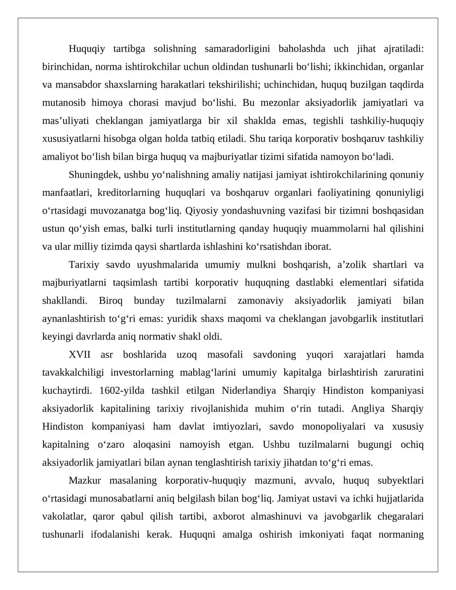 Korporativ tashkilotlarning tarixiy rivojlanishi va qiyosiy modellari: kontinental hamda anglo-sakson yondashuvlarining O‘zbekiston korporativ boshqaruviga ta’siri 4