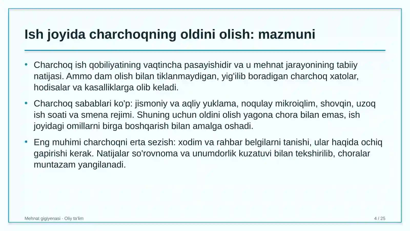 Xorijiy universitetlar filiallarida ish joyida charchoqning oldini olish 4