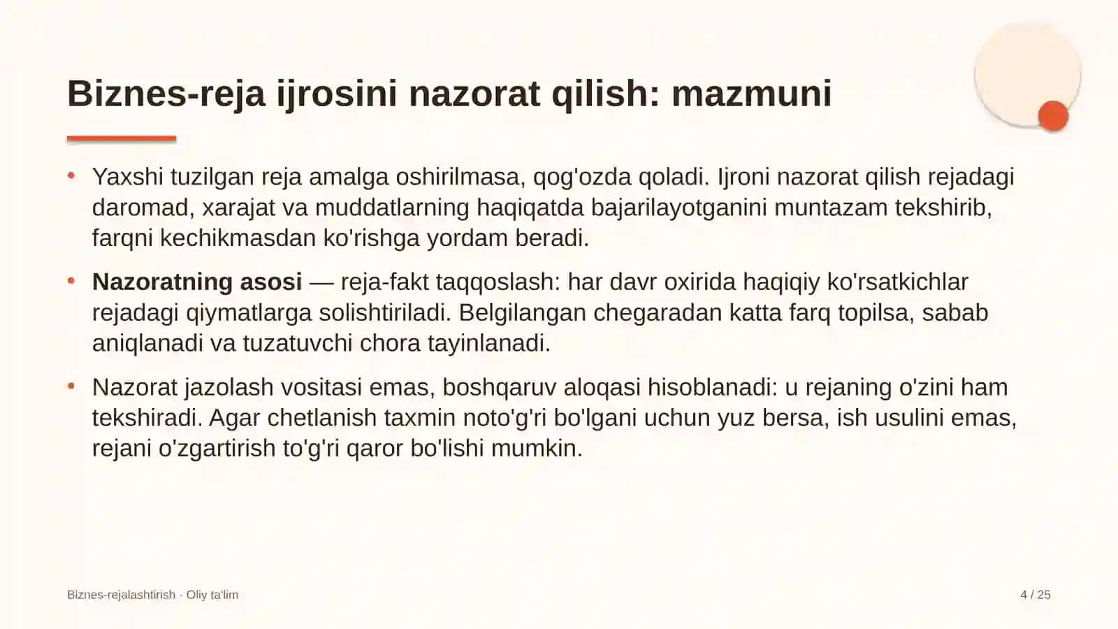 dorixonalarda biznes reja ijrosini nazorat qilish 5166 4