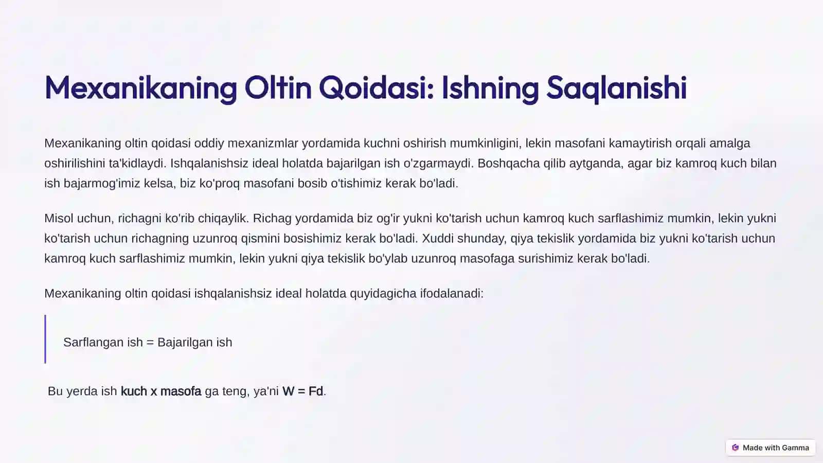 Mexanika Saqlanish Qoidalari va Oltin Qoida 4
