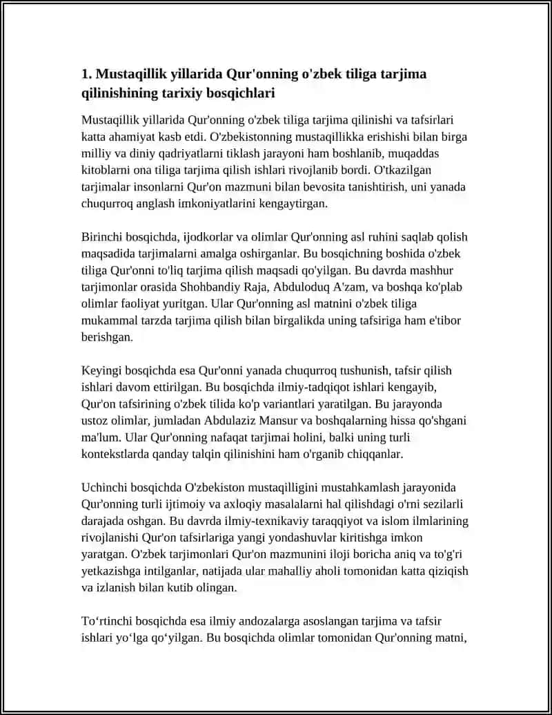 MUSTAQILLIK YILLARIDA QUR'ONNING ÒZBEK TILIGA TARJIMA QILINISHI VA TAFSIRLARI 4