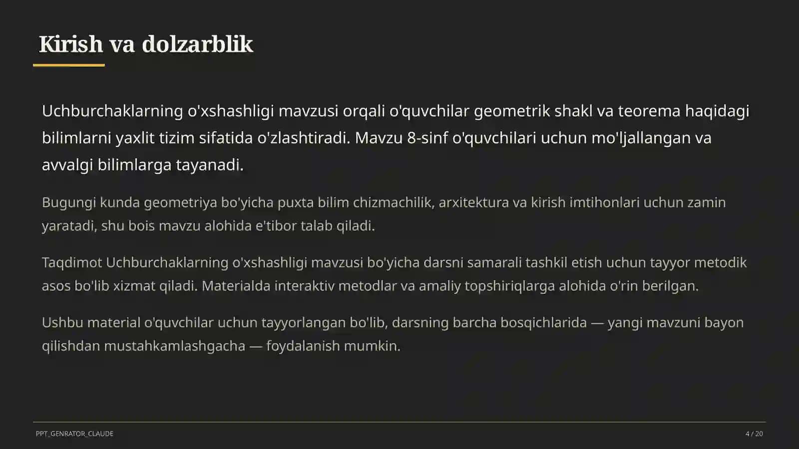 Uchburchaklarning o'xshashligi (8-sinf) 4
