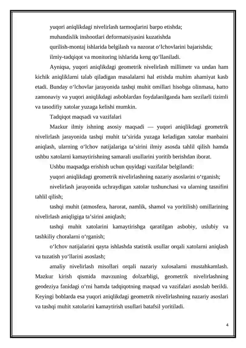 Yuqori aniqlikdagi geometrik nivelirlashda xatolar manbai va ularning ta’sirini kamaytirish usullari 4