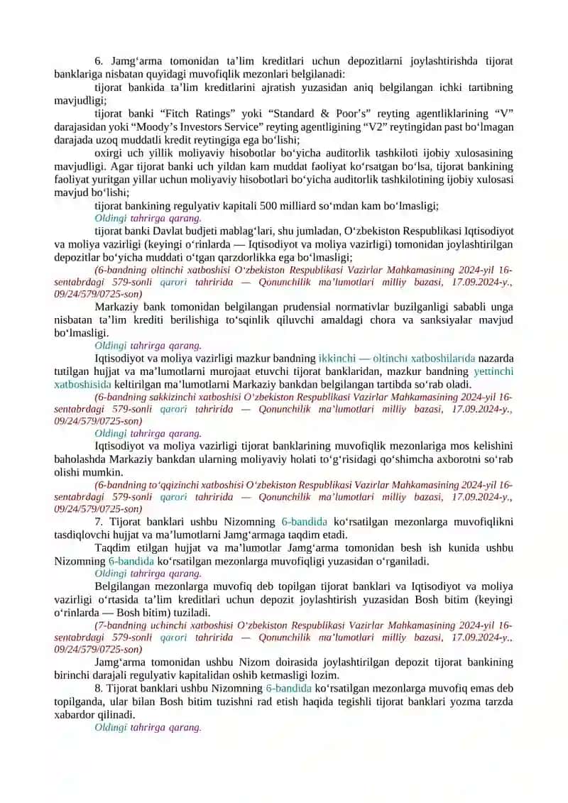 OLIY, O‘RTA MAXSUS VA PROFESSIONAL TA’LIM TASHKILOTLARIDA XOTIN-QIZLARNING TO‘LOV-KONTRAKT ASOSIDA TA’LIM OLISHI UCHUN TA’LIM KREDITLARI AJRATISHNI TARTIBGA SOLISH CHORA-TADBIRLARI TO‘G‘RISIDA 4
