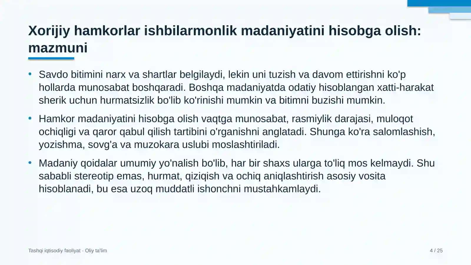 reklama agentliklarida xorijiy hamkorlar bilan ishbilarmonlik madaniyatini hisobga olish 4820 4