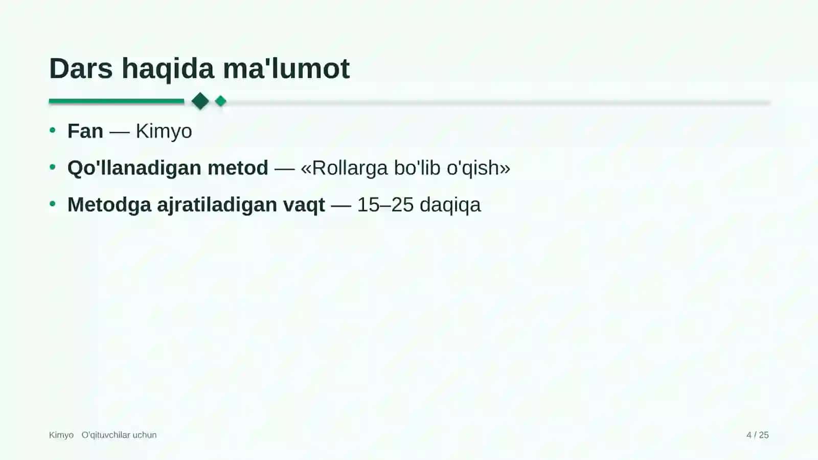 kimyo darslarida rollarga bo'lib o'qish metodidan foydalanish 3154 4